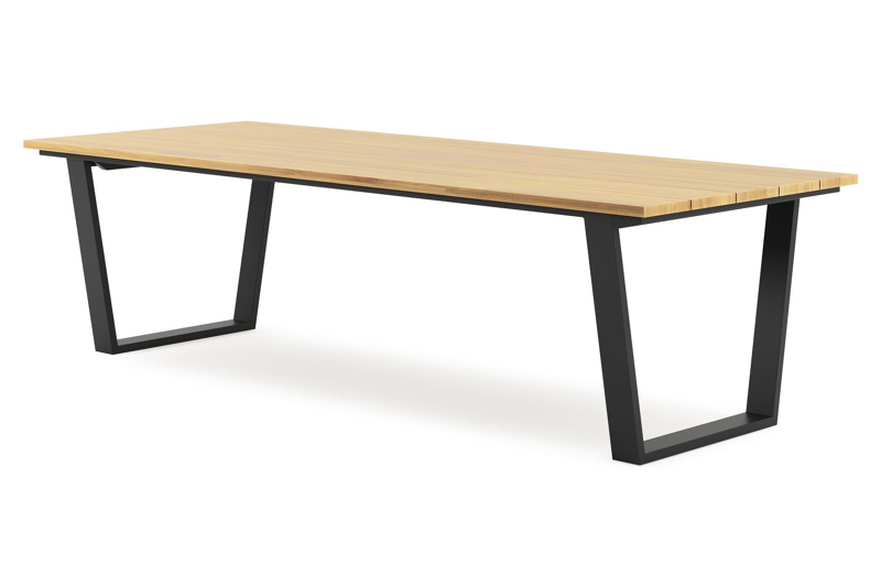 Pagino tuintafel rechthoekig in zwart aluminium en teak - L 280 x B 110 x H 73,5 cm