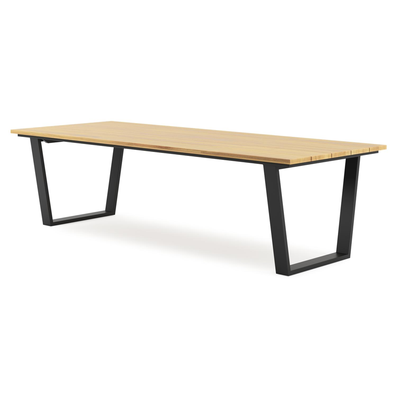 Pagino tuintafel rechthoekig in zwart aluminium en teak - L 280 x B 110 x H 73,5 cm