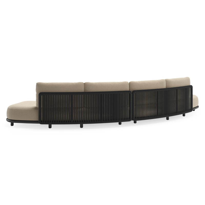 Lomano loungebank in zwart aluminium en beige verticaal geweven luxe vlakke rope met althea chalk all weather cosytica kussen