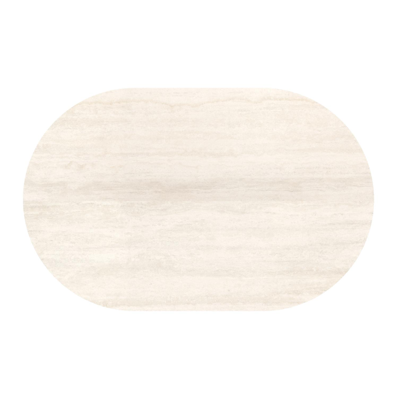 Table de jardin Teramo inclinable bombo en aluminium beige et céramique pleine Travertino Bianco - Lg. 110 x Lrg. 70 x Haut. 73.7 cm