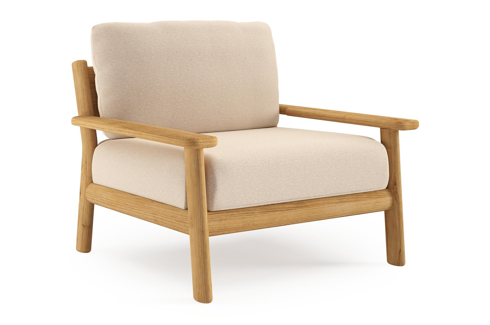 Amaro loungestoel in teak met heritage papyrus all weather sunbrella® luxe kussen