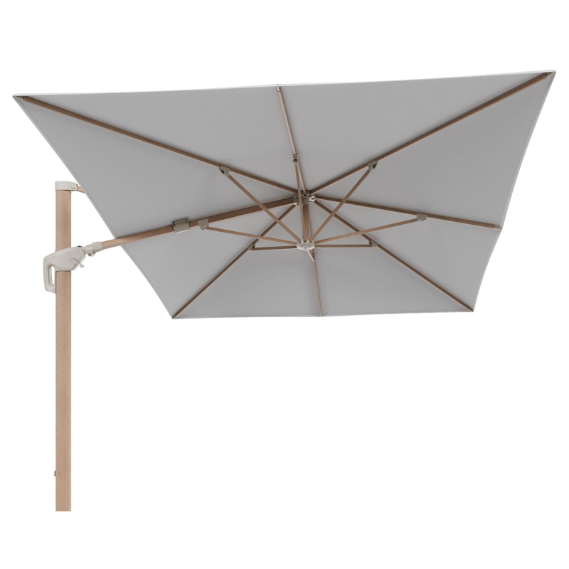 Parasol pendant Minore avec fonction tilt en aluminium aspect de bois et toile de parasol All Weather Solica Ego Birch - Lg.1 400 x Lg.2 300 cm (sans pied de parasol)