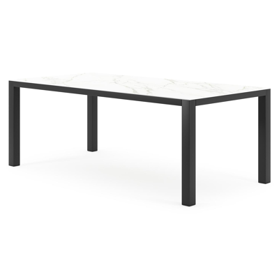 Como tuintafel in zwart aluminium en volkeramiek Calacatta - L 200 x B 100 x H 75 cm