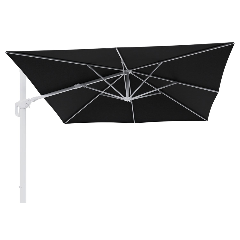 Parasol pendant Minore avec fonction tilt en aluminium blanc et toile de parasol en All Weather Sunbrella® Luxe Chartres Sooty  - Lg.1: 350 x Lg.2: 350 cm (sans pied de parasol