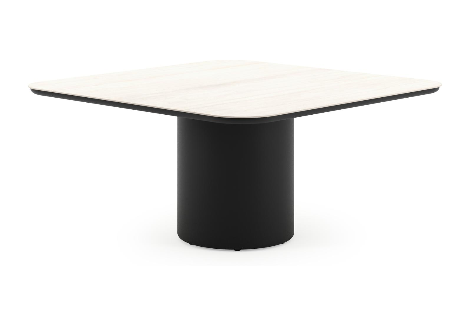 Amico tuintafel afgerond vierkant in zwart aluminium en volkeramiek Travertino Bianco - L 148 x B 148 x H 73.5 cm