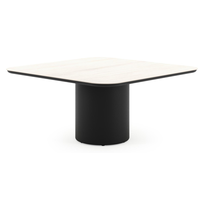 Amico tuintafel afgerond vierkant in zwart aluminium en volkeramiek Travertino Bianco - L 148 x B 148 x H 73.5 cm