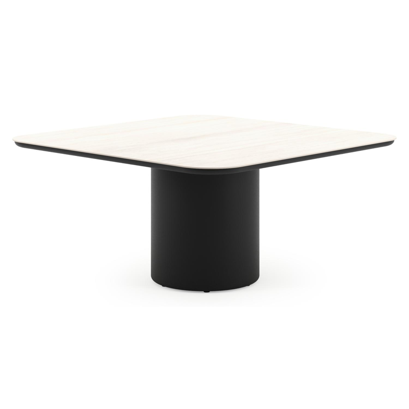 Amico tuintafel afgerond vierkant in zwart aluminium en volkeramiek Travertino Bianco - L 148 x B 148 x H 73.5 cm