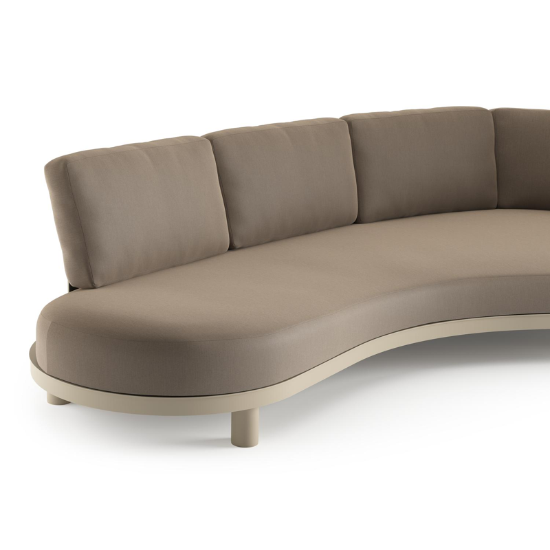 Canapé de jardin Donato en aluminium beige et coussins en all weather sunbrella® luxe natte heather grey