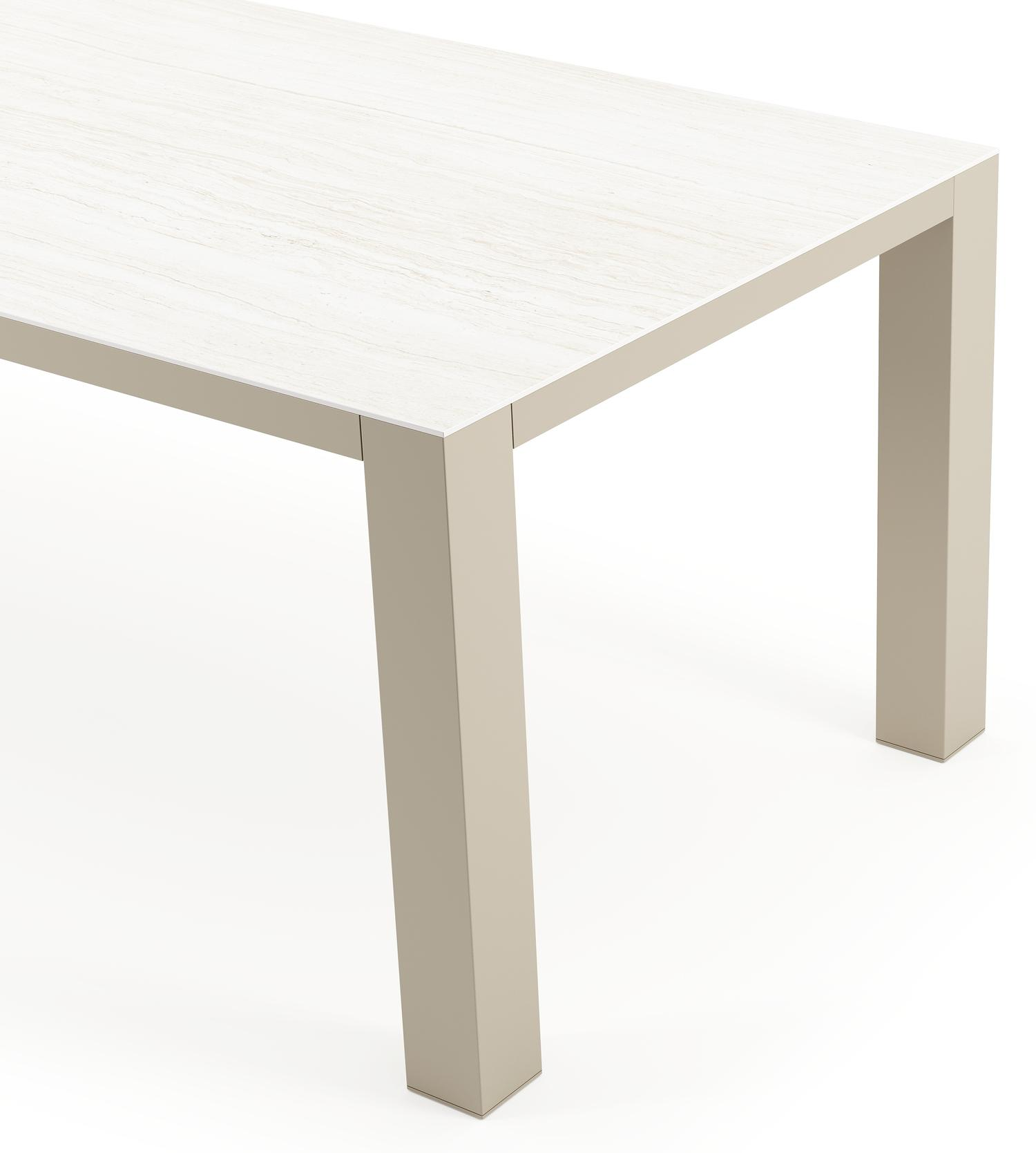 Table de jardin Nano rectangulaire en aluminium beige et céramique pleine Calista Lg. 240 x Lrg. 100 x Haut. 75 cm