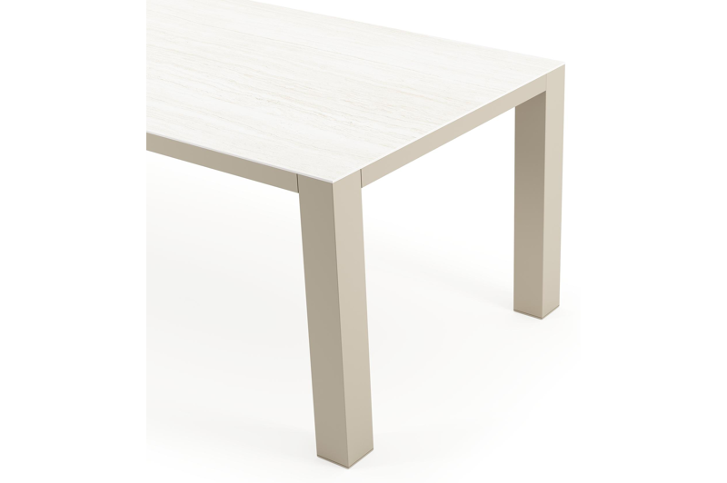 Table de jardin Nano rectangulaire en aluminium beige et céramique pleine Calista Lg. 240 x Lrg. 100 x Haut. 75 cm