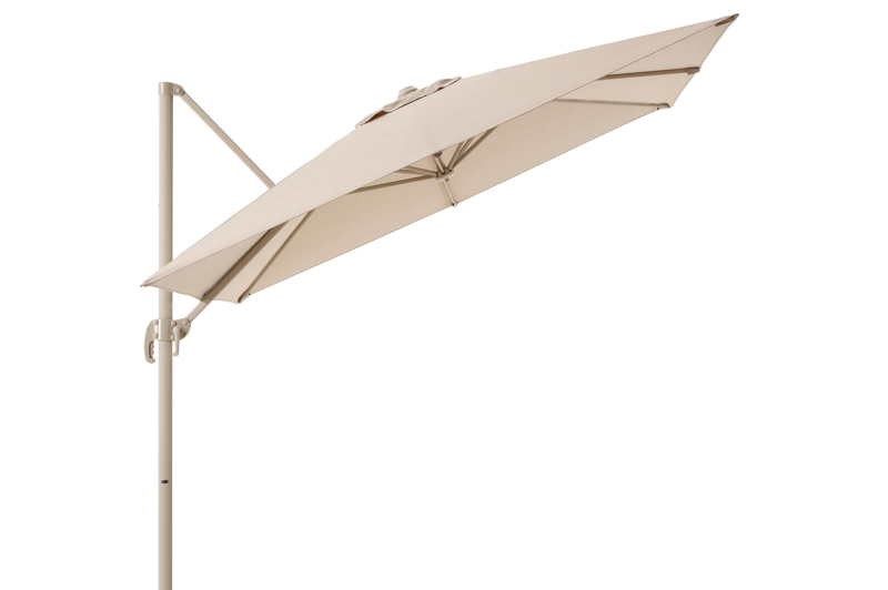 Calpe zweefparasol in beige aluminium met beige weather+ softtouch parasoldoek - L1 270 x L2 270 cm (zonder voet)