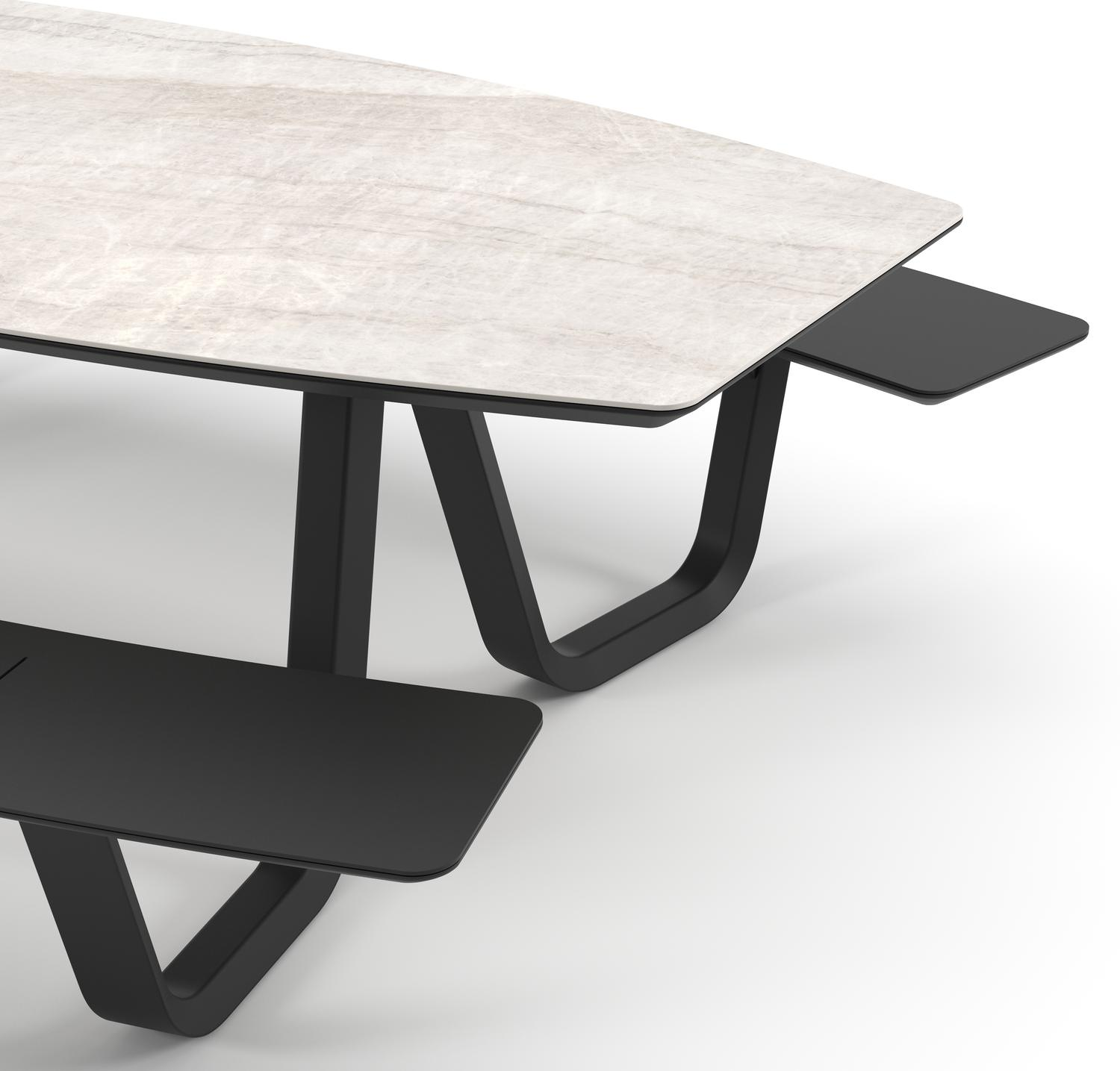 Forno picknicktafel bootvorm in zwart aluminium en volkeramiek Taj Mahal - L 240 x B 181 x H 72 cm