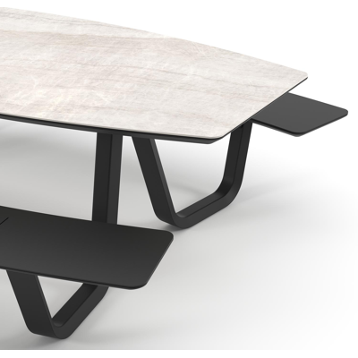 Forno picknicktafel bootvorm in zwart aluminium en volkeramiek Taj Mahal - L 240 x B 181 x H 72 cm