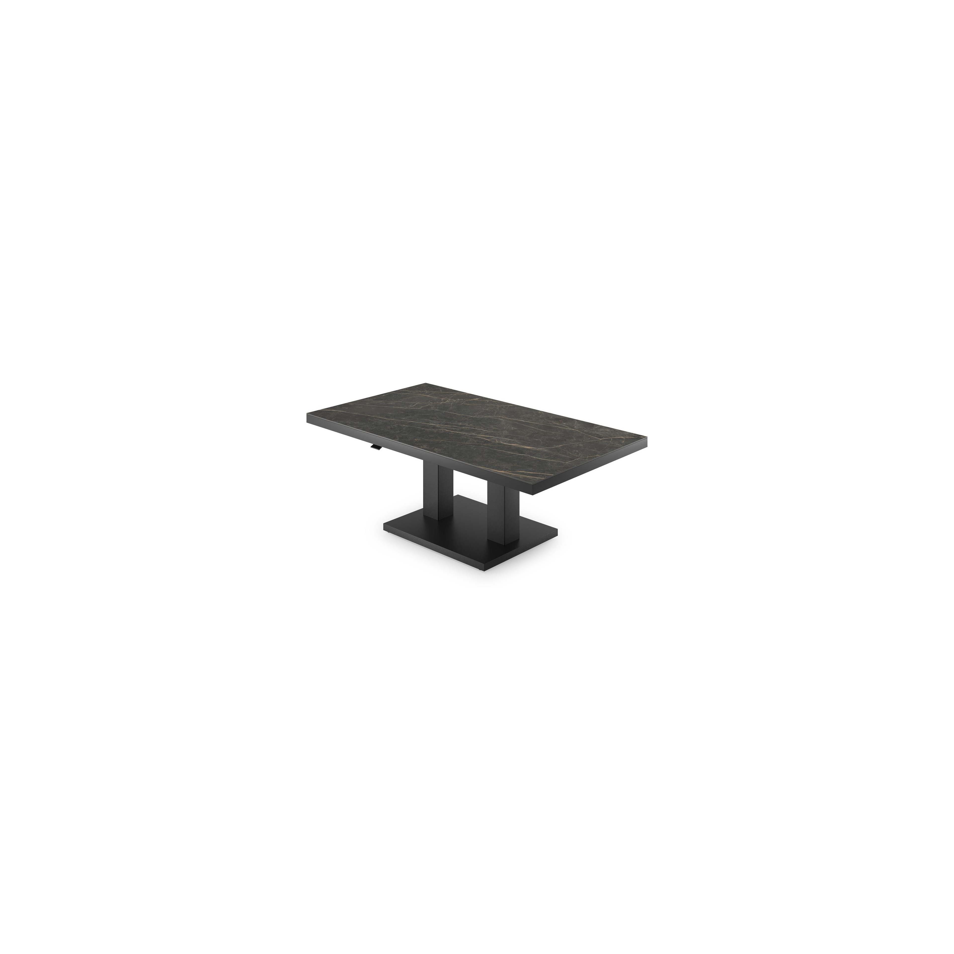 Cirello Pop up loungetafel in zwart aluminium en black obsession volkeramiek - L 140 x B 80 x H 72 cm