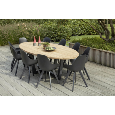 Borato tuintafel in zwart aluminium met tafelblad in teak - L 280 x B 135 cm