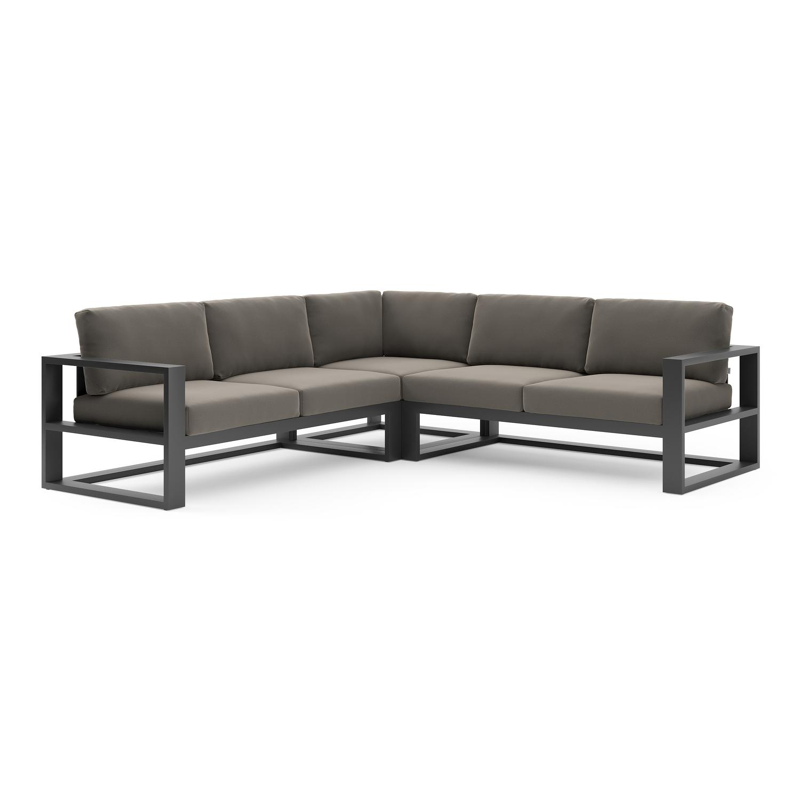 Salon de jardin d'angle Verato en aluminium noir et coussins en all weather sunbrella® luxe natte carbon beige
