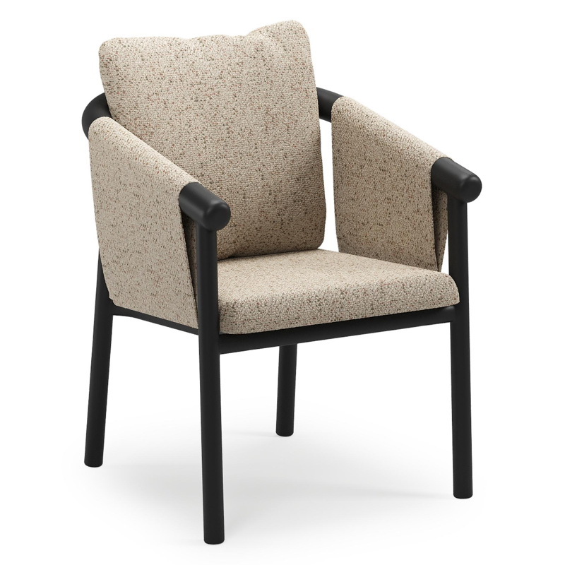 Amico stapelbare tuinstoel in zwart aluminium met stoelkussen in All Weather Cosytica Bora Jungle