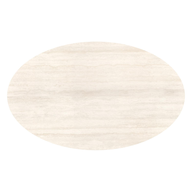 Table de jardin Fano ovale en aluminium blanc et céramique pleine Travertino Bianco - Lg. 180 x Lrg. 110 x Haut. 74 cm