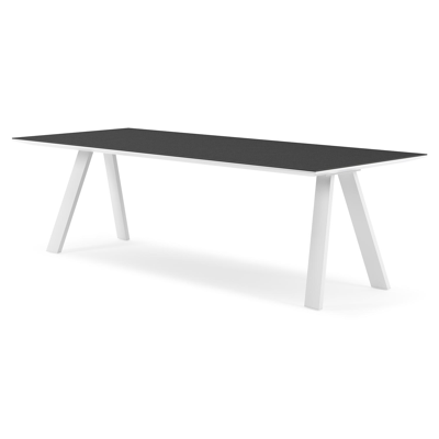 Table de jardin Cesano en aluminium blanc et céramique pleine nero black - Lg 240 x Larg. 100 x H 75 cm