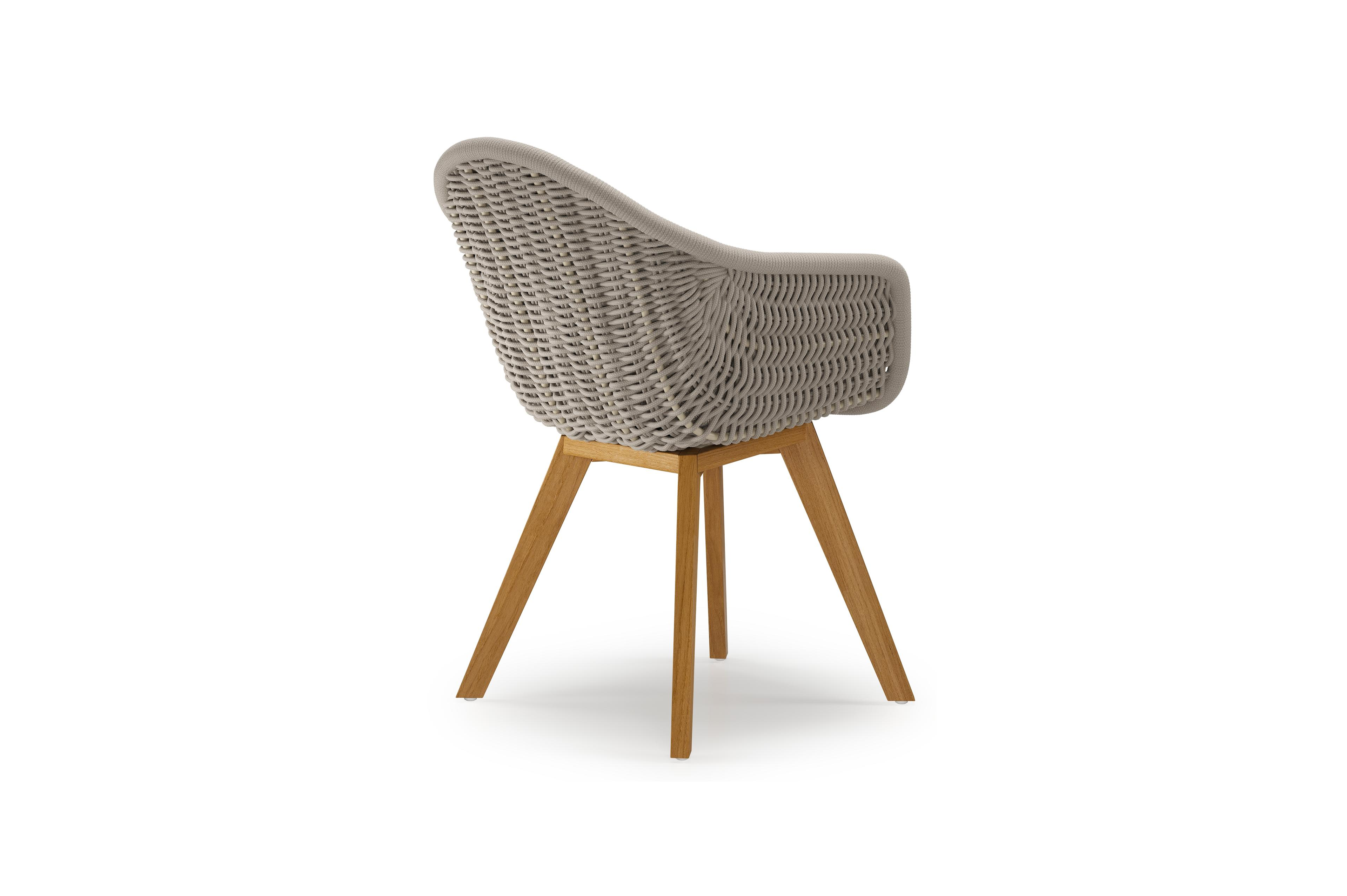 Pagino tuinstoel in teak en beige ronde wicker met kussen in chartres pewter all weather sunbrella® luxe