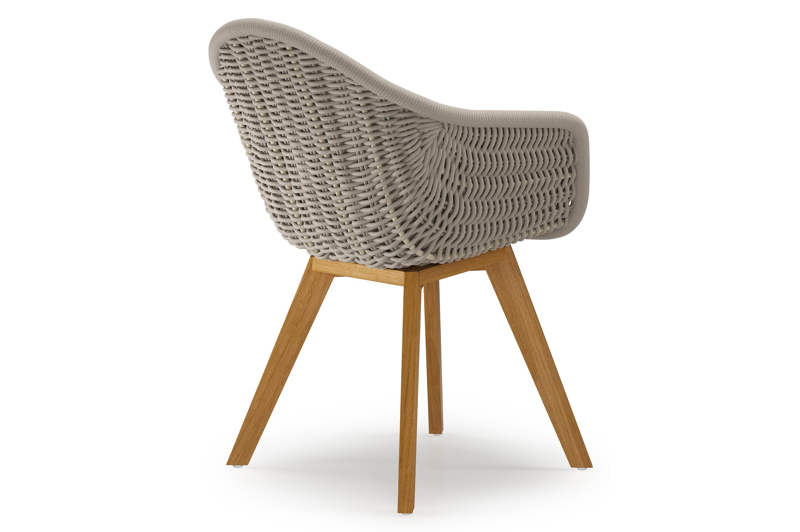 Pagino tuinstoel in teak en beige ronde wicker met kussen in chartres pewter all weather sunbrella® luxe