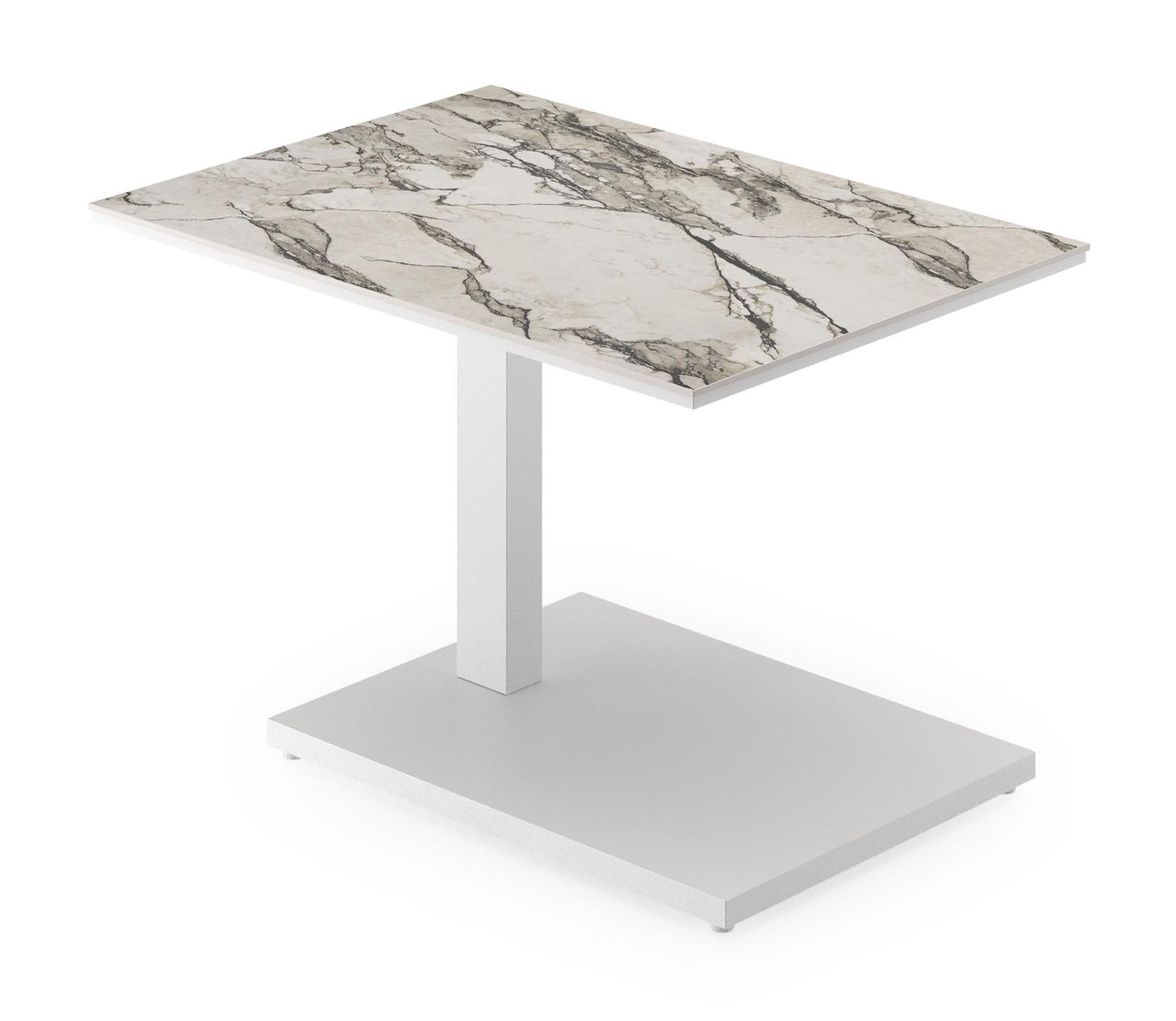 Table d'appoint Cirello en aluminium blanc et céramique pleine colorado dunes - Lg. 70 x Lrg. 80 x Haut. 66 cm