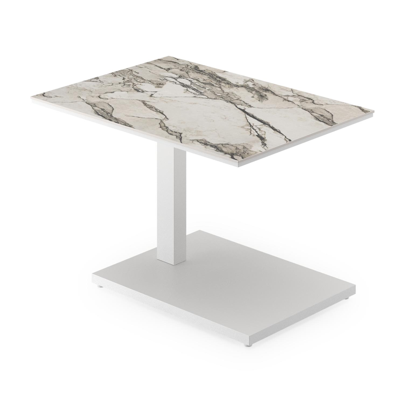 Table d'appoint Cirello en aluminium blanc et céramique pleine colorado dunes - Lg. 70 x Lrg. 80 x Haut. 66 cm