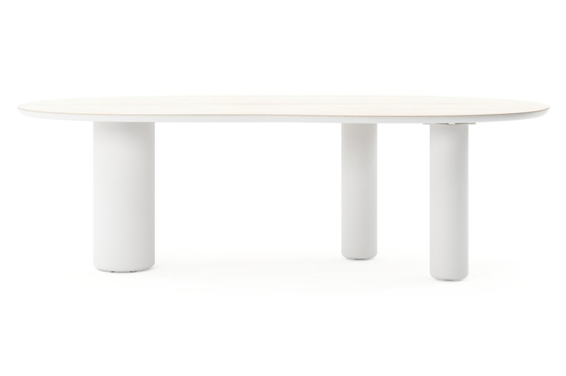 Amico tuintafel organisch in wit aluminium en volkeramiek Travertino Bianco - L 240 x B 110 x H 73.5 cm