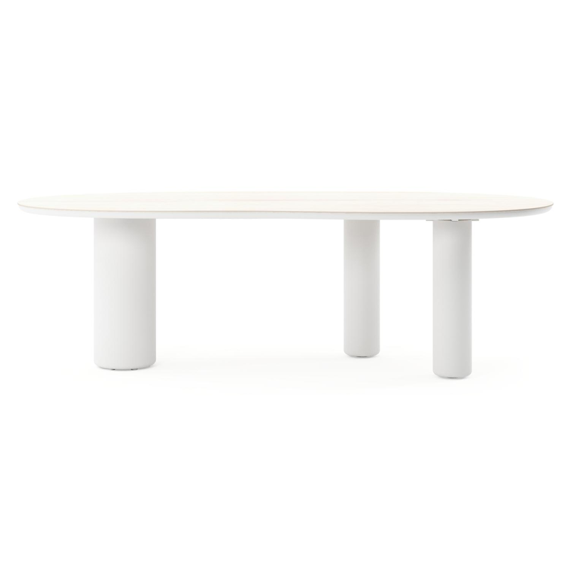 Amico tuintafel organisch in wit aluminium en volkeramiek Travertino Bianco - L 240 x B 110 x H 73.5 cm