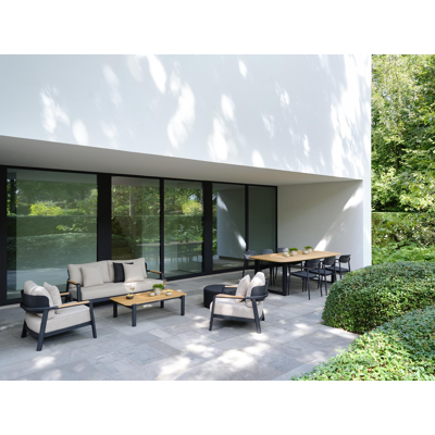 Set van 2 Salamanca loungestoelen 2 x 1-zit in zwart aluminium en teak met desert weather+ softtouch kussen