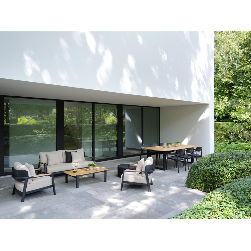 Set van 2 Salamanca loungestoelen 2 x 1-zit in zwart aluminium en teak met desert weather+ softtouch kussen