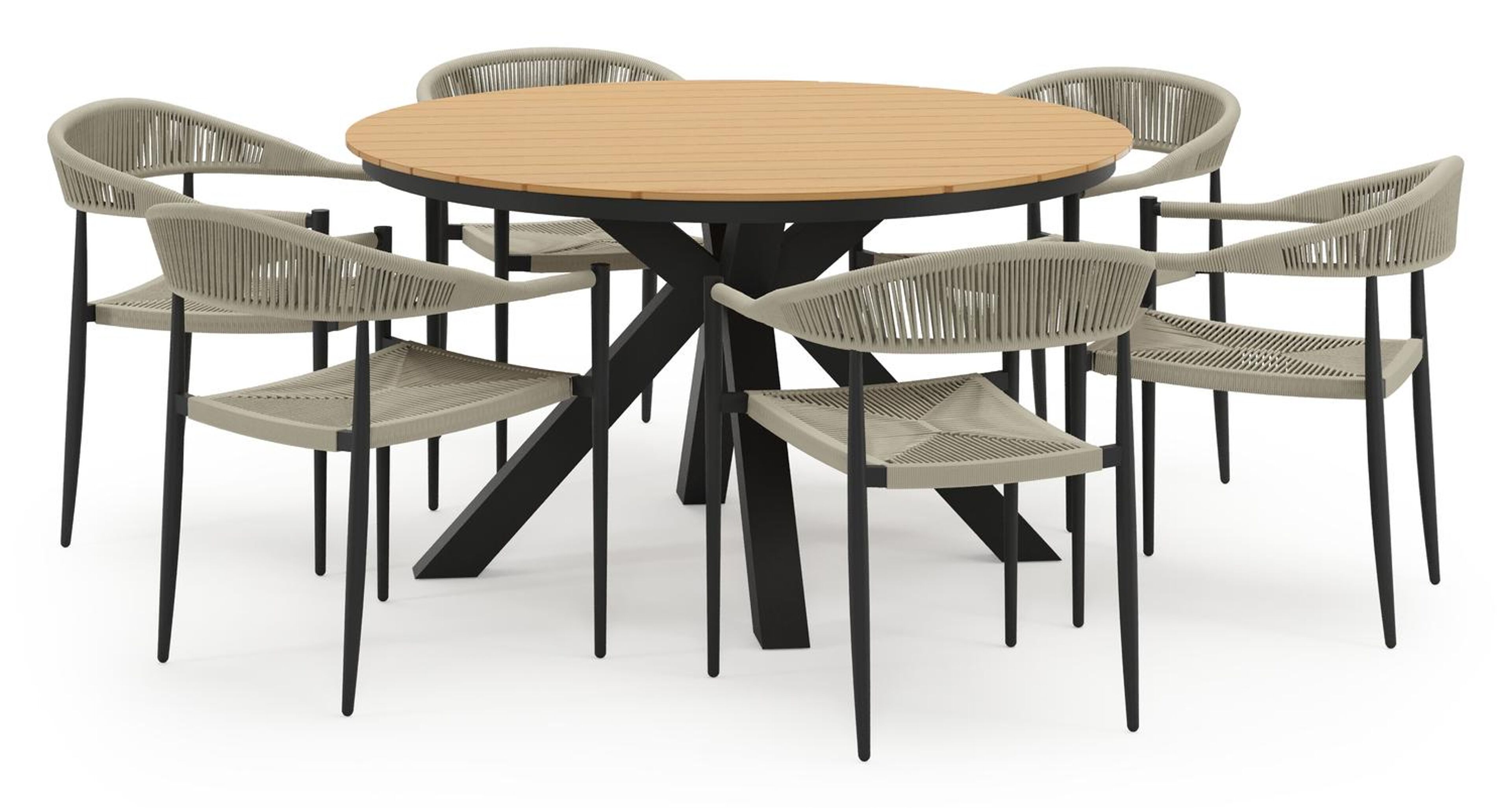 Ensemble de jardin Tora en aluminium noir et polywood avec 6 chaises de jardin empilable Guarda