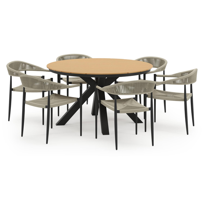 Tora tuinset in zwart aluminium en polywood met 6 stapelbare Guarda tuinstoelen