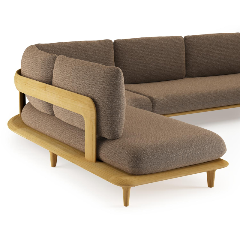 Salon de jardin d'angle Bomero en teck et coussins en all weather solica firenze bamboe