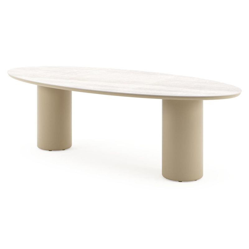 Amico tuintafel ovaal in beige aluminium en volkeramiek Taj Mahal - L 260 x B 125 x H 73.5 cm