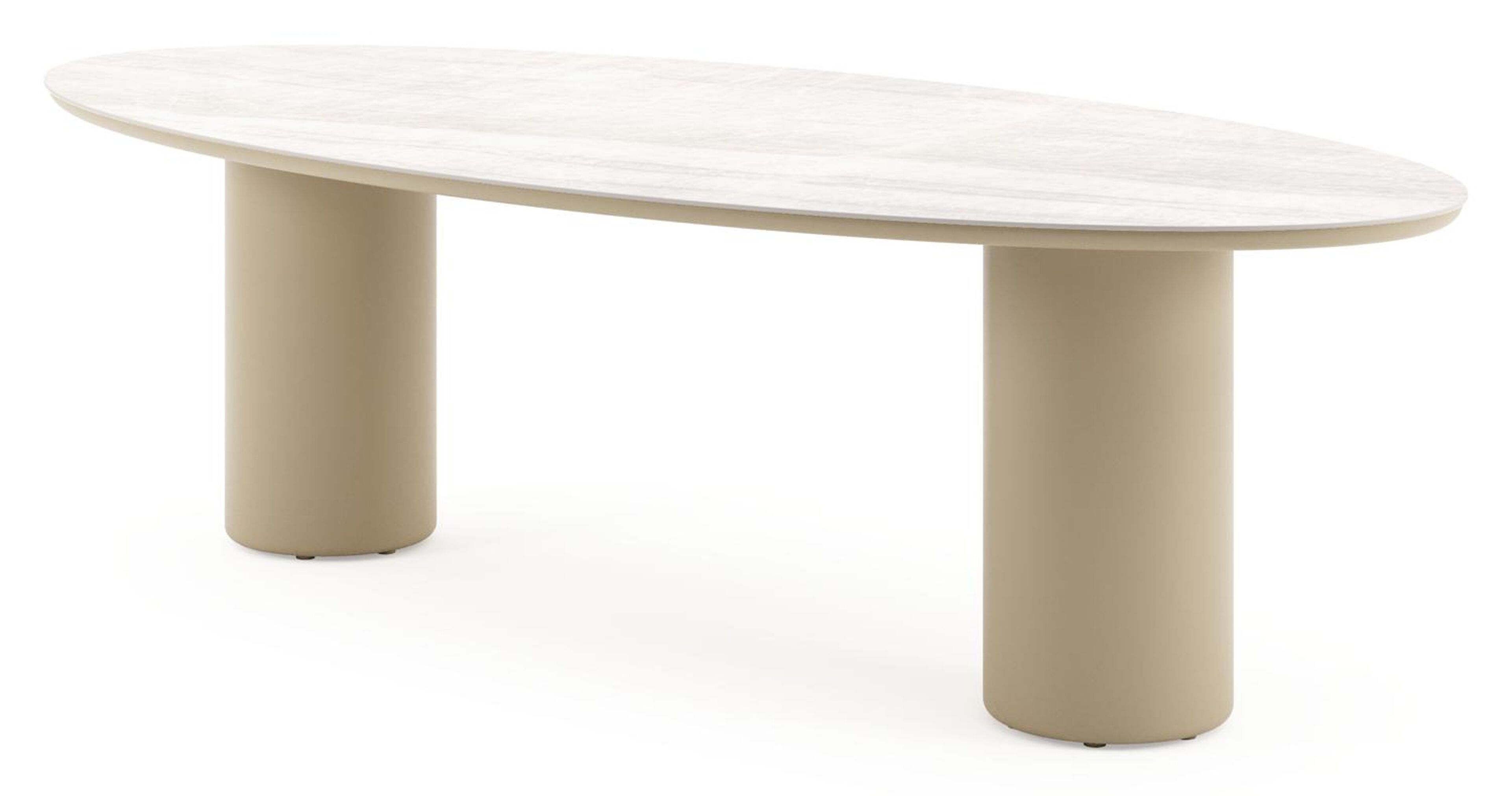 Table de jardin Amico oval en aluminium beige et céramique pleine Taj Mahal - Lg. 260 x Lrg. 125 x Haut. 74 cm