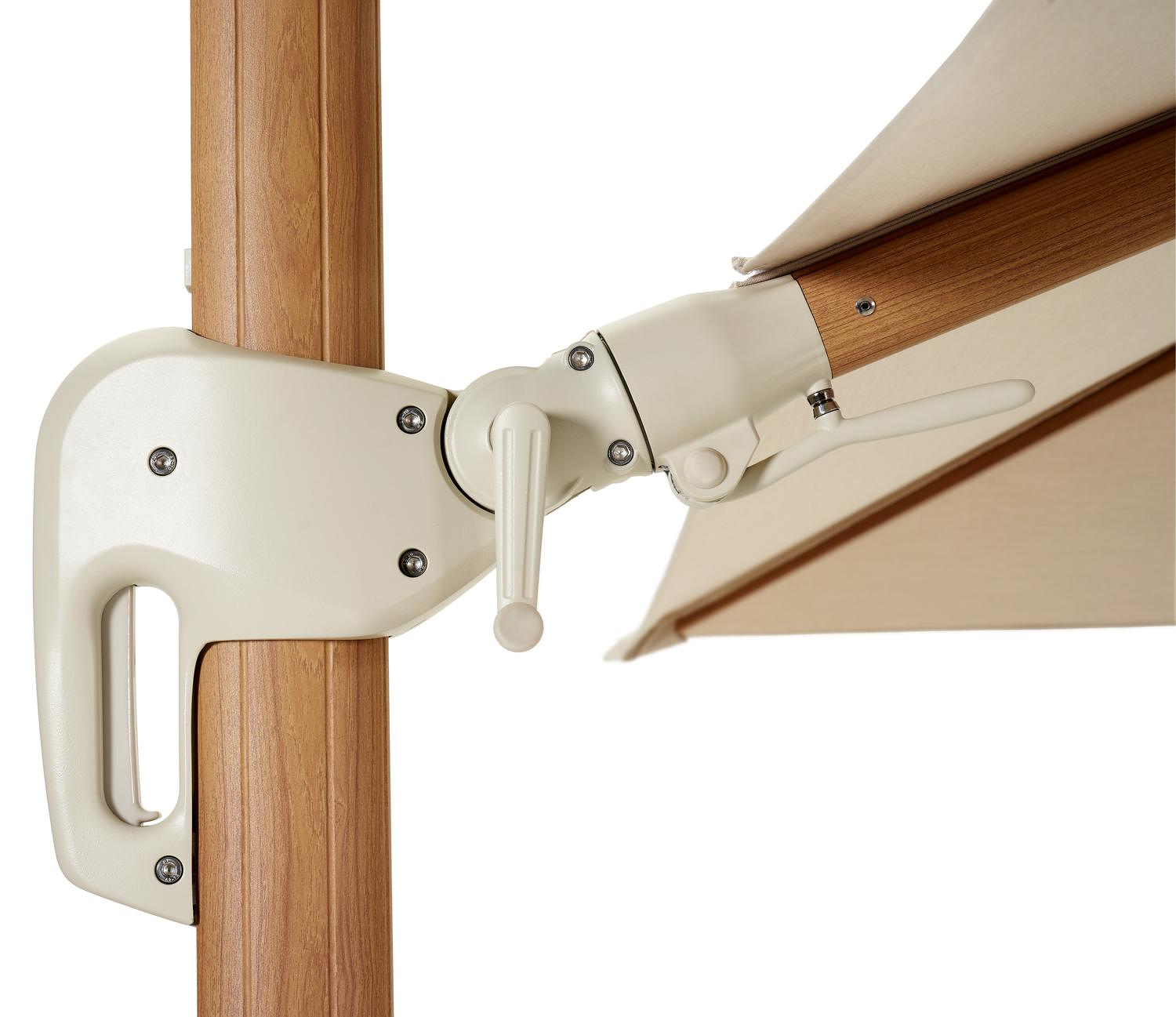 Rufina zweefparasol met tiltfunctie in houtlook met beige all weather sunbrella® premium parasoldoek - L1 300 x L2 300 cm (zonder voet)