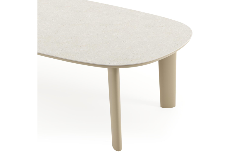 Table de jardin Amico bombo en aluminium beige et céramique pleine Shilin - Lg. 270 x Lrg. 125 x Haut. 73.5 cm