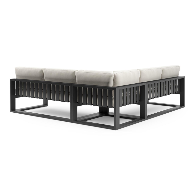 Verato loungehoek in zwart aluminium met savane white all weather sunbrella® luxe kussen