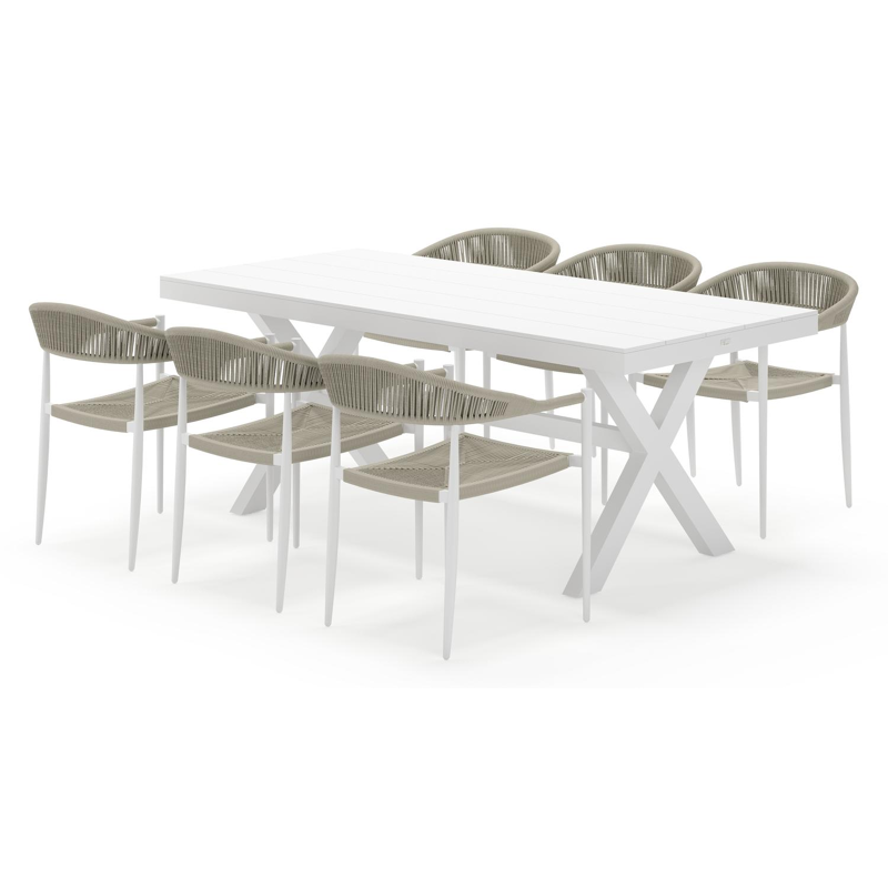 Bahia ensemble de jardin rectangulaire en aluminium blanc avec 6 Guarda chaises de jardin