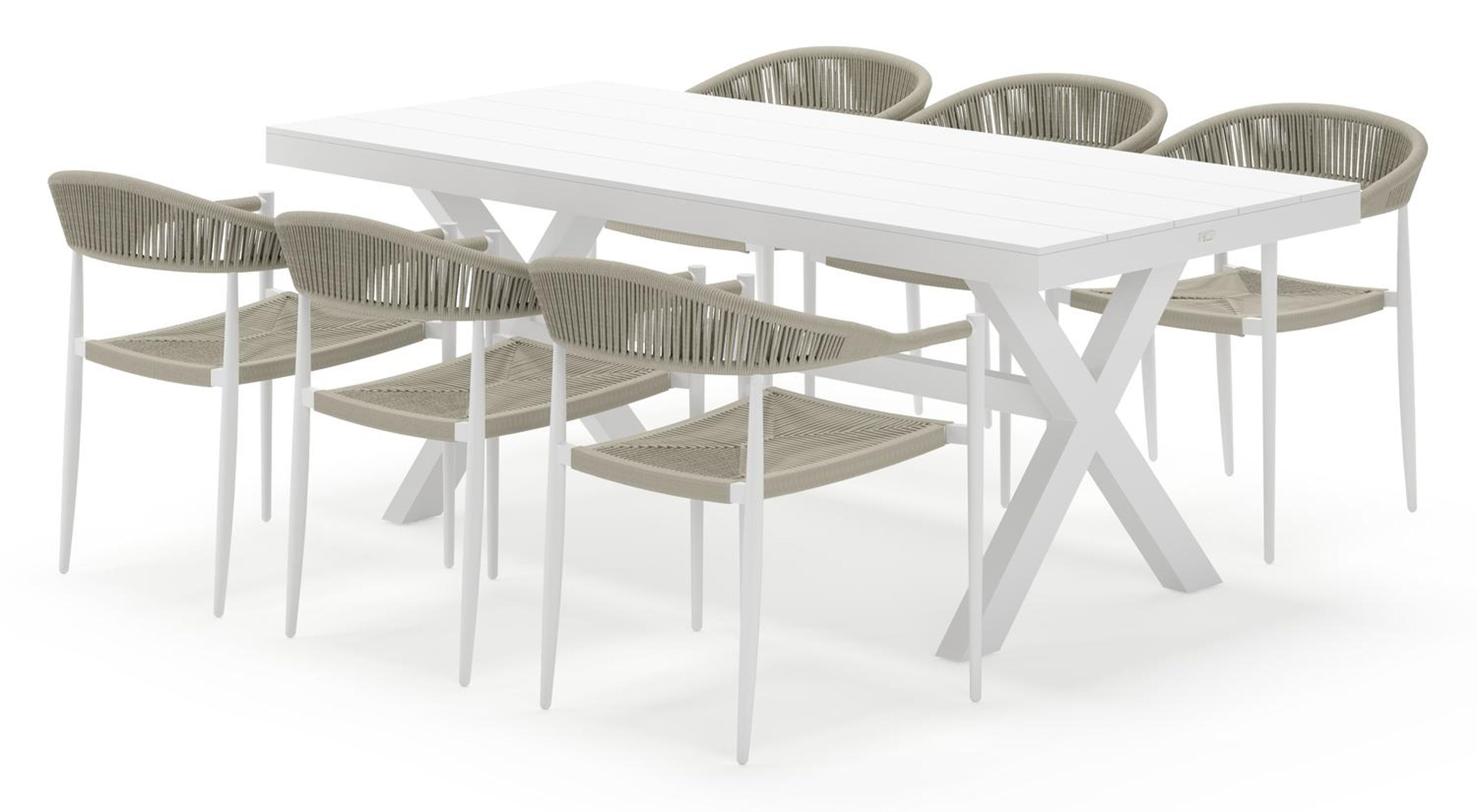 Bahia ensemble de jardin rectangulaire en aluminium blanc avec 6 Guarda chaises de jardin