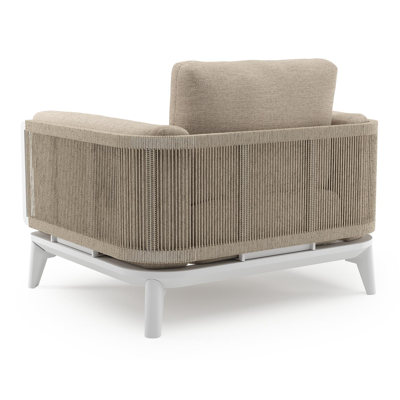 Ensemble de 2 fauteuils de jardin Mosa en aluminium blanc et résine tressée torsadée beige et coussins en weather+ softtouch rustic