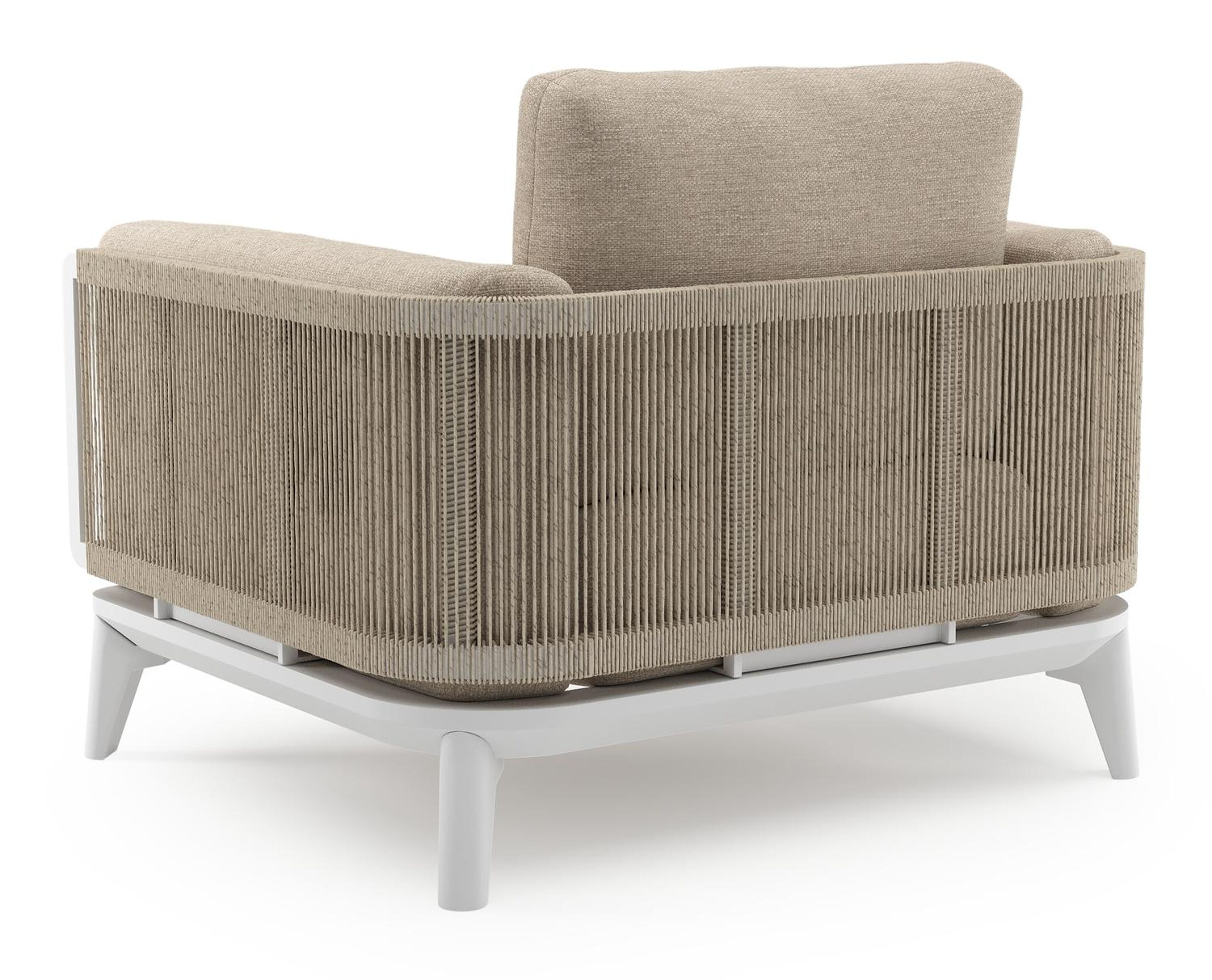 Set van 2 Mosa loungestoelen in wit aluminium en beige gedraaide ronde wicker met rustic weather+ softtouch kussens