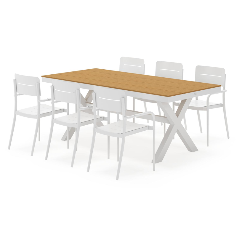 Bahia tuinset rechthoekig in wit aluminium en polywood met 6 Salto tuinstoelen