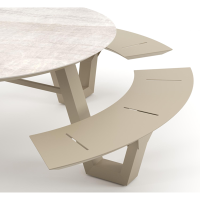 Rondino picknicktafel rond in beige aluminium en volkeramiek Taj Mahal - Dia. 236 x H 71.5 cm