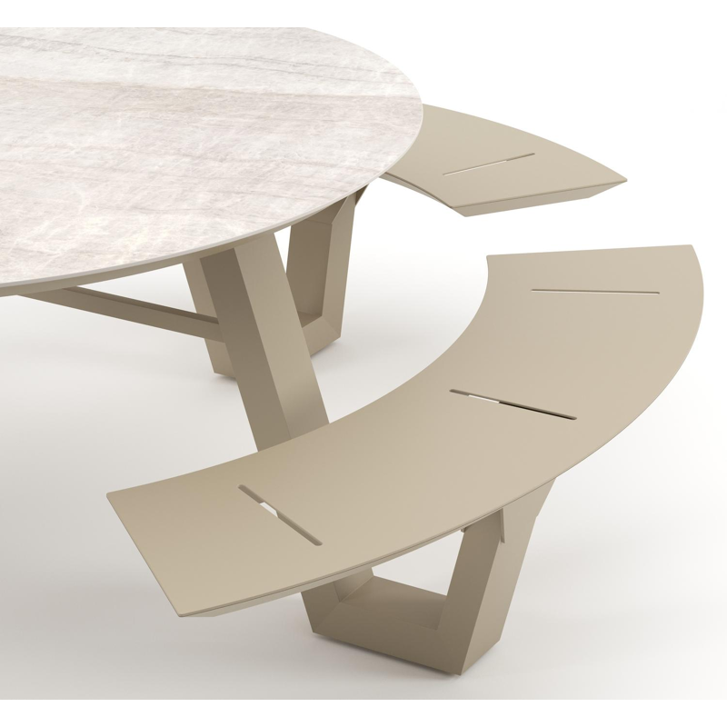 Rondino picknicktafel rond in beige aluminium en volkeramiek Taj Mahal - Dia. 236 x H 71.5 cm