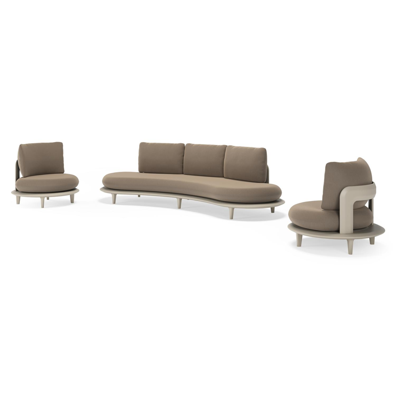 Bomero loungeset in beige aluminium met natte heather grey all weather sunbrella® luxe kussen