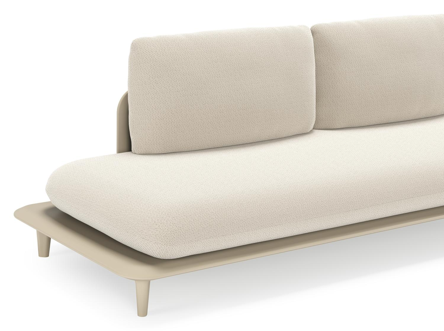 Salon de jardin d'angle Bomero en aluminium beige et coussins en all weather sunbrella® luxe lopi marble