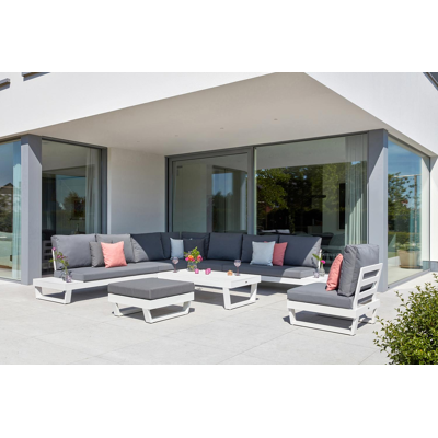 Modica lounge poef in wit aluminium met grijs textilene kussen