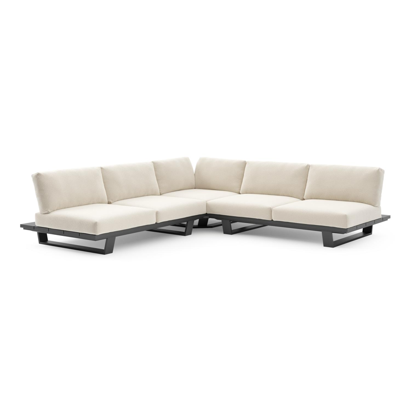 Pagino loungehoek in zwart aluminium met althea off white all weather cosytica kussen